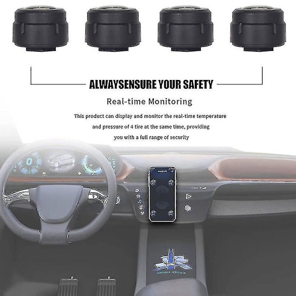 Bluetooth 5.0 Bil TPMS Dæktryk Alarm System Sensor Android/IOS Dæktryksovervågningssystem 8.0 Bar