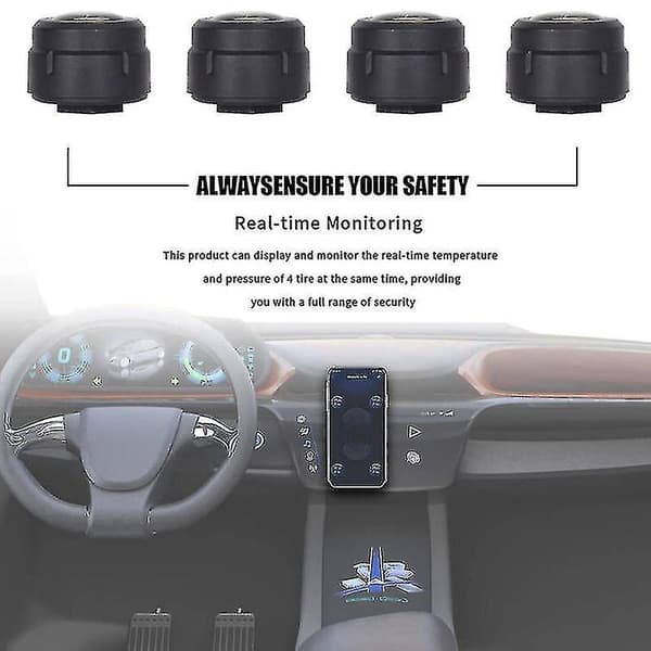 Bluetooth 5.0 Bil TPMS Dekktrykk Alarm System Sensor Android/IOS Dekktrykkovervåkingssystem 8.0 Bar