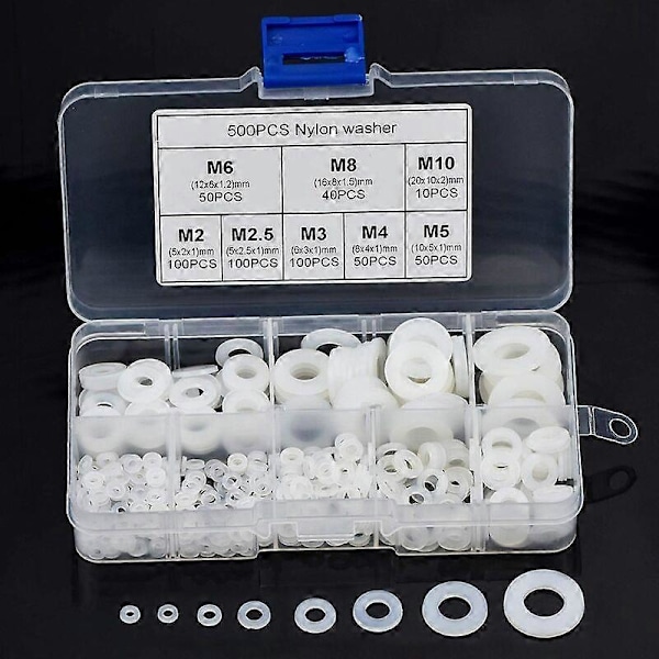 500 stk. Nylon Plastikskiver Nylon Flade Skiver, M2 M2.5 M3 M4 M5 M6 M8 M1