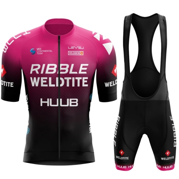 HUUB Team Cykeltrøje+Smækshorts Sæt 2023 Mountainbiketøj til mænd Kortærmet jakkesæt Sports MTB cykeltræningsuniform Rose red-Bib Asian size-L