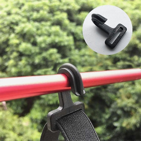 Plastkrokar för utomhustält, tältstångskrokar, repkrokar, tältspännen, presenningskrokar för tältmarkiser, multifunktionella hängkrokar, camping, svart, 10 stycken