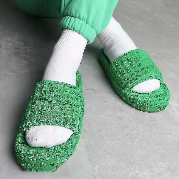 Terry Toweling Slider Slider Hjemmesko Til Kvinder Piger Slip-on Plys Sko Husholdning Vinter Supply Green 41