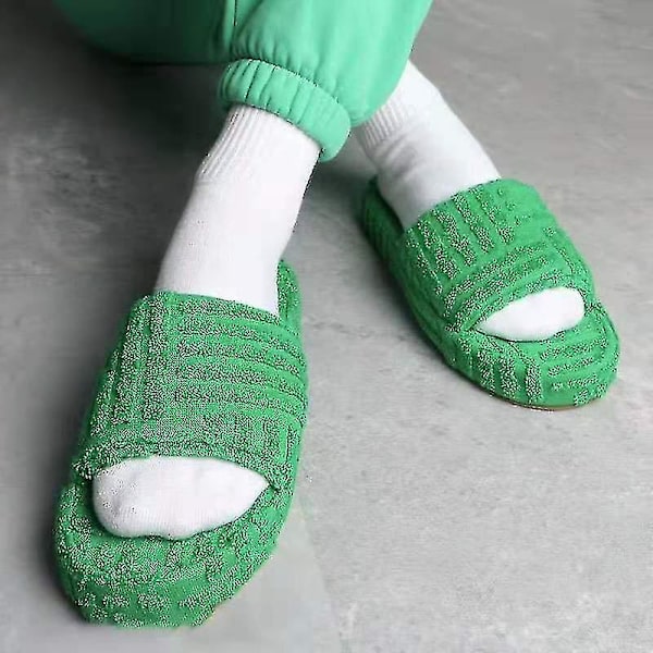 Terry Toweling Slider Slider Tofflor För Kvinnor Flickor Slip-on plysch Skor Hushåll Vinter Supply Green 41