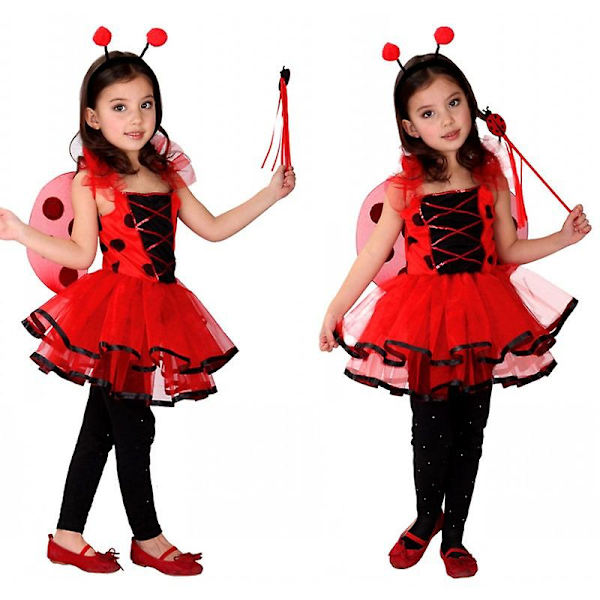 Leppäkerttu Fancy Dress -asu Leppäkerttu-asu lapsille, maskipussi ja hanskat, maailman kirjapäivän joulukarnevaalit syntymäpäiväjuhlat koulun cosplay-asu L