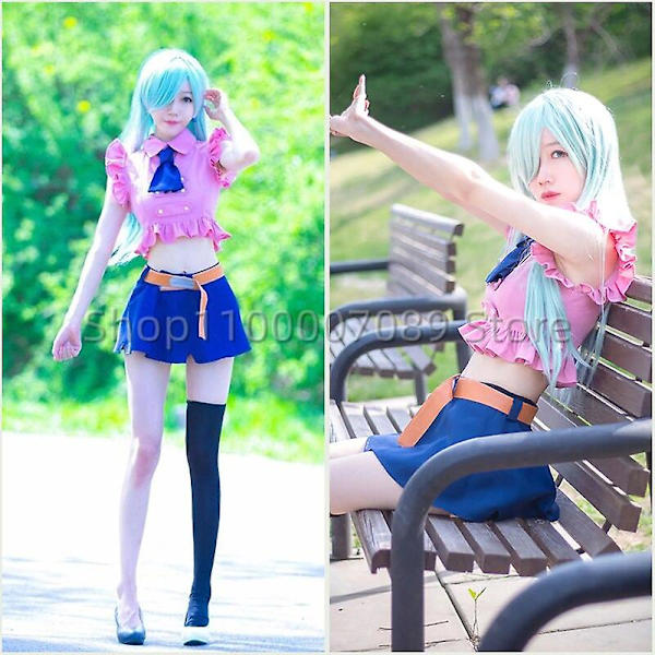 Anime The Seven Deadly Sins Elizabeth Liones Cosplay Costume Girl Rosa Kjole Parykk Antrekk Uniformskjørt Halloween Costume Dame M