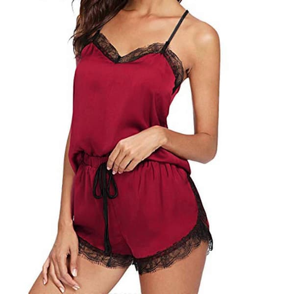 Ärmlös Dam Nattlinne Sovkläder Pyjamas Set Underkläder För Kvinnor ZH black L