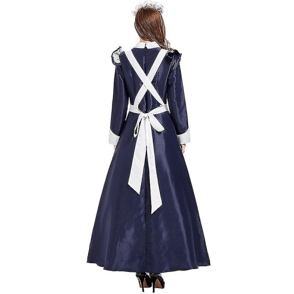 Mörkblå långärmad europeisk och amerikansk Retro Court Maid Dress Western House Maid Dress Tea Party Party Dress High Quality L