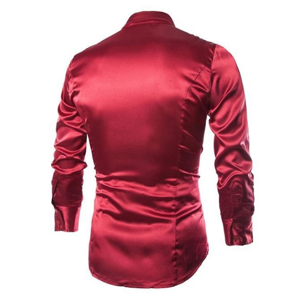 Herre luksus kjole Skjorte Slim Fit Casual Formel Danse Fest Formelle skjorter Wine Red 2XL