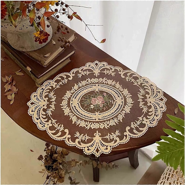 2-pack Retro Spets Placemats, Franska Virkade Dukar, Handgjorda Broderade Bordsunderlägg, 30x40 cm Beige Bordstabletter Koppunderlägg