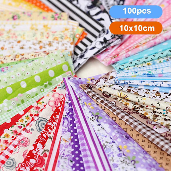 100 stk. DIY Assorteret Mønster Blomsterprintet Patchwork Bomuldsstof Klud Syning Quilteklud 100x1