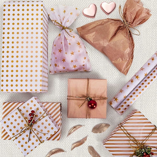 Tunt papper, 120 roséguldfärgade metallpapper, används för bröllop, födelsedag, jul, presentförpackning till fest (50 x 35 cm)