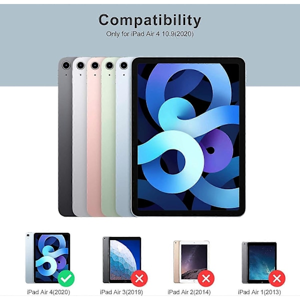 Fodral Kompatibelt med iPad Air 4:e Generation 2020 10,9 Tum [Pennhållare/2:a Pennladdning] [Automatisk Sömn/Vakna], Trivikt Stativ Smart Fodral Kompa