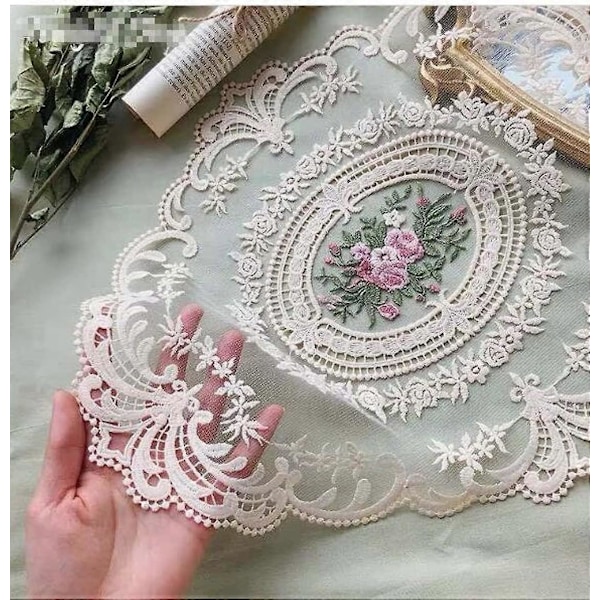 2-pack Retro Spets Placemats, Franska Virkade Dukar, Handgjorda Broderade Bordsunderlägg, 30x40 cm Beige Bordstabletter Koppunderlägg