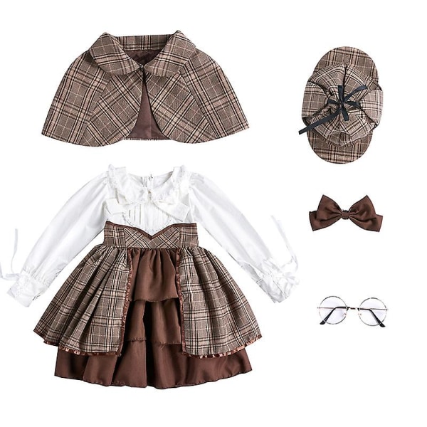 Ny Purim Girl Detektivkostyme i britisk stil Nydelig Lolita Book Week Playsuit Cosplay Fancy festkjole Carnival Halloween L