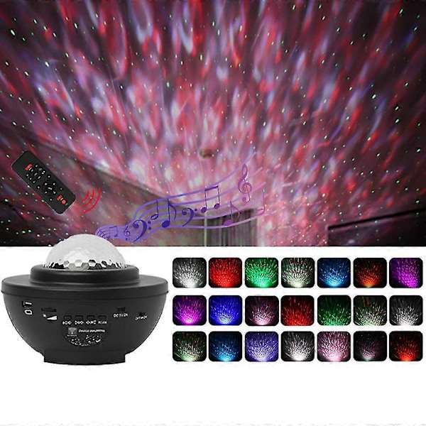 LED Natlampe Lysstyrke Justerbar Musik Stjerne Projektor Lampe Bluetooth Timer