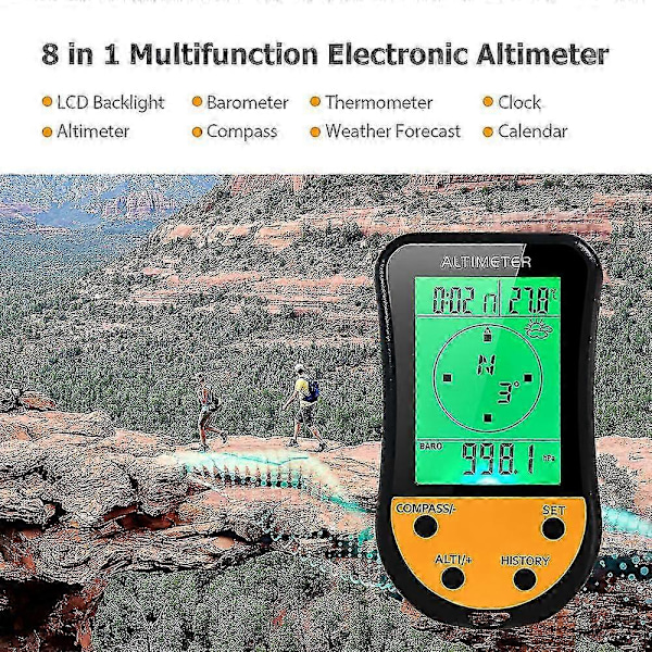 Elektronisk Digital Höjdmätare 8 I 1 Multifunktionell LCD Bakgrundsbelysning Mini Höjdmätare Barometer Kompass Termometer Väderprognos Klocka Kalender För Utomhusbruk