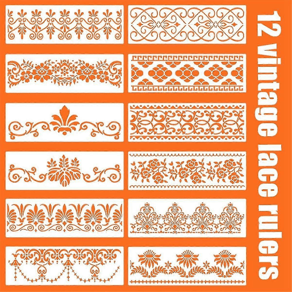 12 kpl Kukka Reunamuotti Sapluunat Mandala Sapluunat Uudelleenkäytettävät Leikkausmaalausmallit DIY Askartelusapluunoihin, 12 x 3,9 tuumaa