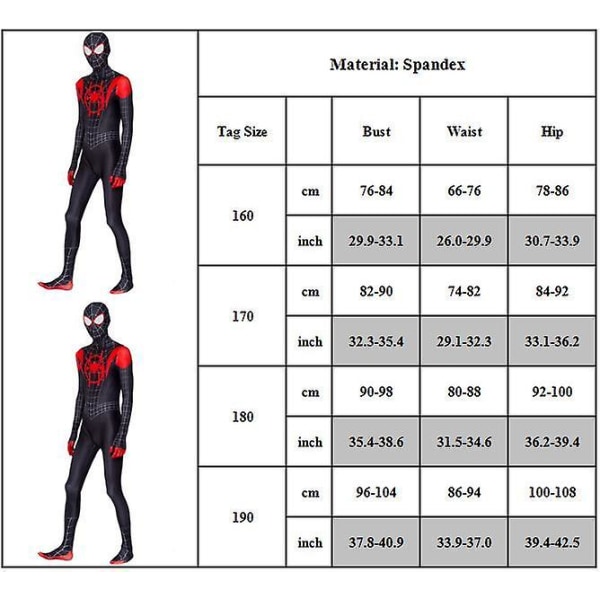 Miles Spider-man Cosplay Kostume Fest Jumpsuit Til Voksen Spiderman Kostume 180