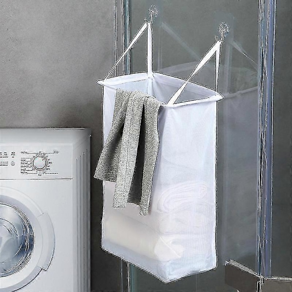Nätväskkorg för tvätt, väggmonterad, hopfällbar, mesh-material