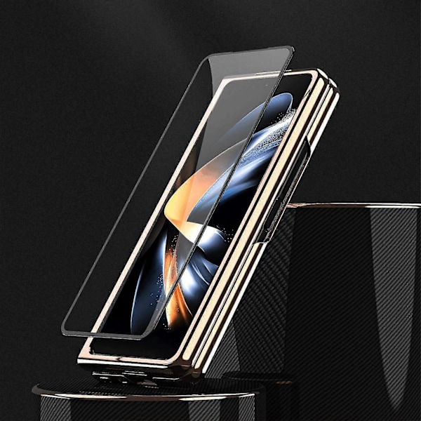 Z Fold 5 -kotelo rengaspidikkeellä ja näytönsuojalla, PU-nahkainen galvanointi All Inclusive -kotelo Samsung Galaxy Z Fold 5 5g -kotelolle