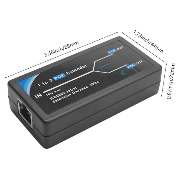 2 Port POE Extender 10/100Mbps med IEEE 802.3Af Standard Input / Output for IP-kamera Utvid 100 Me