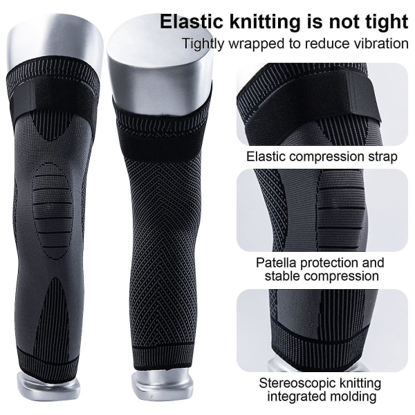 Kompression fulde benærmer, knæærmer med elastiske stropper til mænd, kvinder, knæbøjler støtte til knæsmerter, arthritis_xush Black L Leg circumference 42-47cm