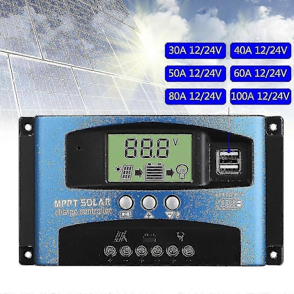 Solarregulatorer Mppt 100a 80a 60a 50a 40a 30a Dubbla Usb Lcd-display 12v 24v
