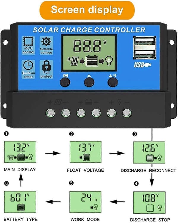 Solar Laderegulator, 20a Solcellepanel Regulator 12v/24v Pwm - ya