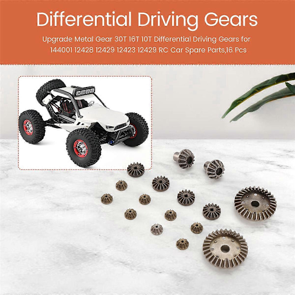 Opgrader Metal Gear 30T 16T 10T Differentiale Drivgear til 144001 12428 12429 12423 12429 RC Bil