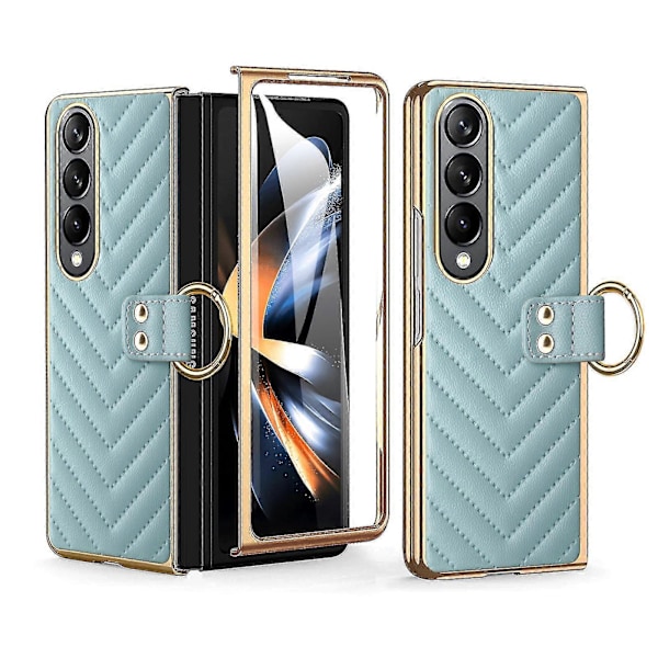 Z Fold 5 Skal med Ringstativ & Skärmskydd, PU Läder Elektroplätering Allomfattande Skal för Samsung Galaxy Z Fold 5 5g Skal