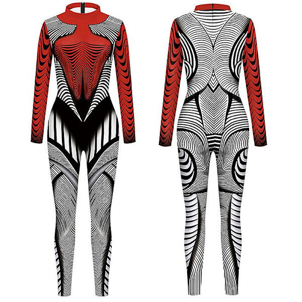 Kvinder Halloween fest kostume Skull Print Langærmet Jumpsuit Outfit style 1 M