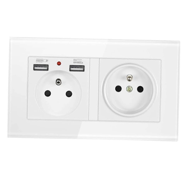 Fransk 2.1A USB Veggkontaktlader 16A Doble Stikkontakter Multiplugg