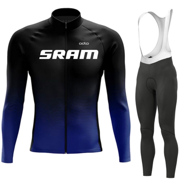 SRAM Pro Autumn Cycling Jersey Sæt Cykel Sportwear Suit MTB Uniform Ropa Ciclismo Road Bike Tøj Bicicleta Lange Bib Bukser White L