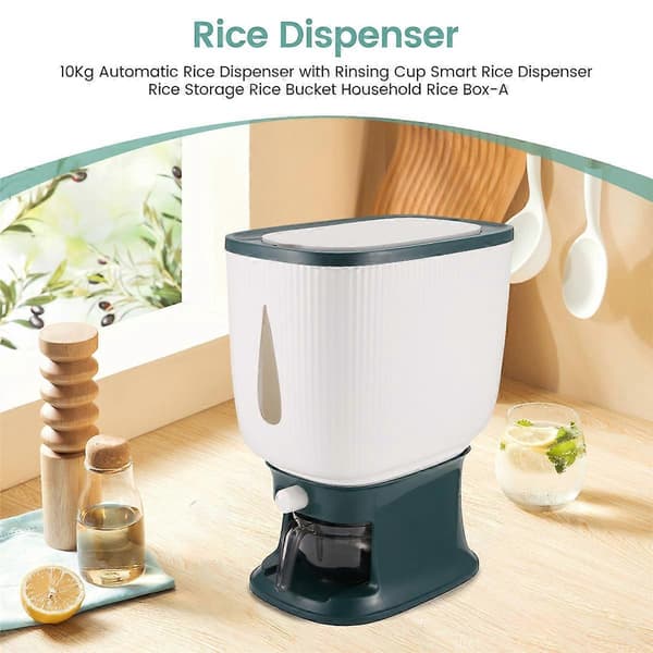 10 kg automatisk risdispenser med skylleskål, smart risdispenser, risoppbevaring, risbøtte for husholdning