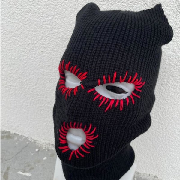 Menn Halloween Balaclava Skremmende kvinner Strikket hette Strikket lue Fest Motorsykkel Sykkel Ski Sykling Kule hodeskallemasker 4 black  red