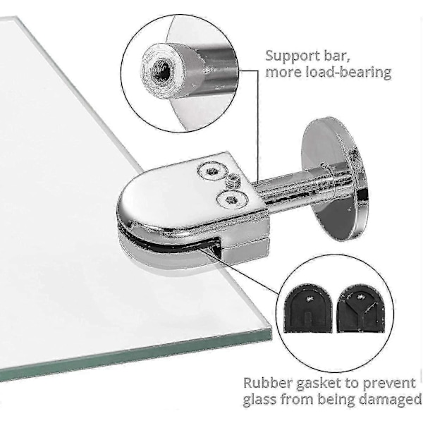 Glasklämmor 4 st 304 Rostfritt Stål Glasfäste Justerbart Glasclips 10mm Glashyllklämma Hållare Glaspaneler Med 40mm Stång För Trappräcke