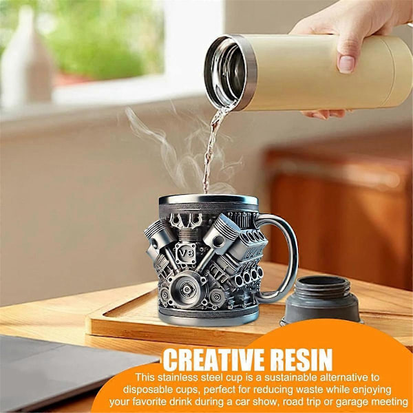 V8 Motorer Rustfritt Stål Kaffekopp, for Bilentusiaster Gave