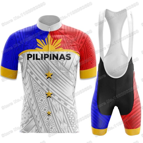 2023 Filippinerne Cykeltrøje Sæt Sommer Pilipinas Cykeltøj Mænd Road Bike Shirt Suit Cykel Bib Shorts MTB Sportswear 1 XL