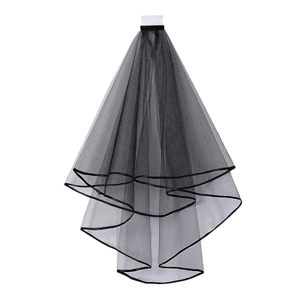 Dobbeltlags Mesh Tulle BryllupsSlør For Kvinner Med Kam Og Båndkant, Senterkaskader, Fest Hodeplagg