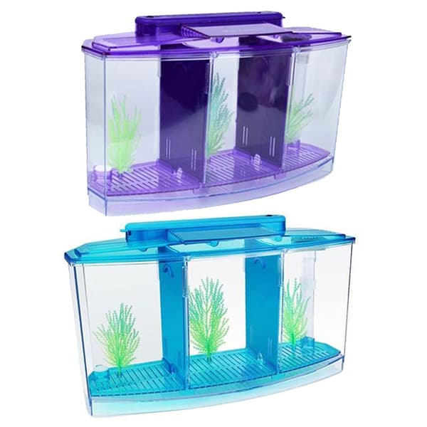 Multifunksjonell Akryl Delt Akvarium Avlsboks Med LED-lys Imiterte Planter