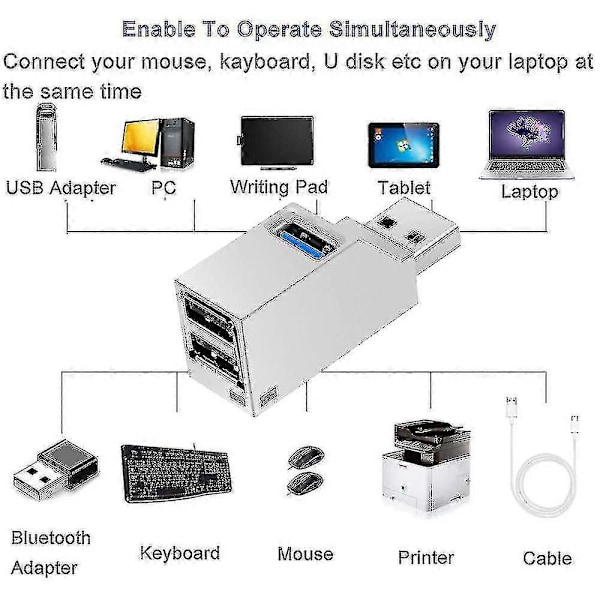 Usb 3.0 3-porttinen Hubi (2 Usb 2.0 + Usb 3.0), Data Hubi Ja Pc:ille