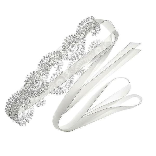 1 st Bröllopsklänning Band Spets Blomma Brudbälte Tyg Bröllopsbälte Skärp (vit)