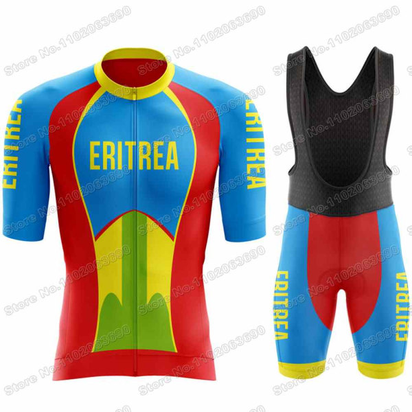 Team Eritrea 2023 Cykeltrøje Sæt Sommer Cykeltøj Mænd Road Bike Shirts Dragt Cykel Bib Shorts MTB ride uniform 2 L