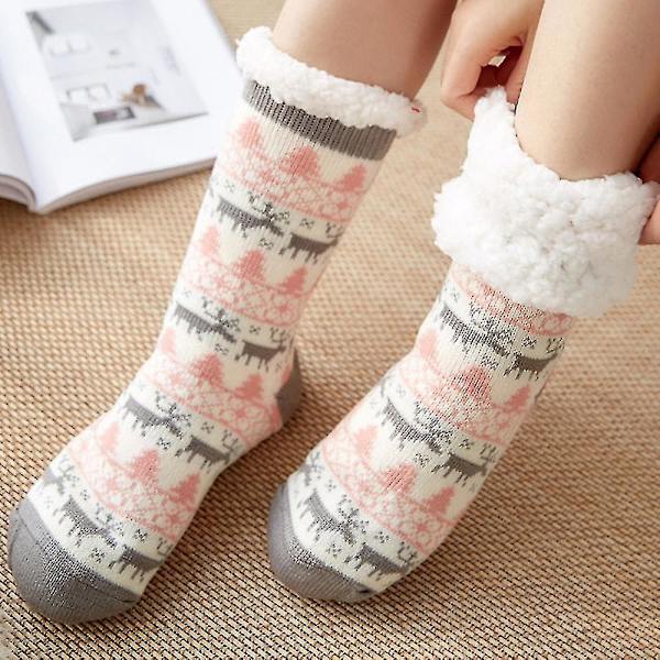 Kvinnors julstrumpor Mid Calf Extra tjock fleecefodrad mjuka golvtofflorstrumpor White Deer