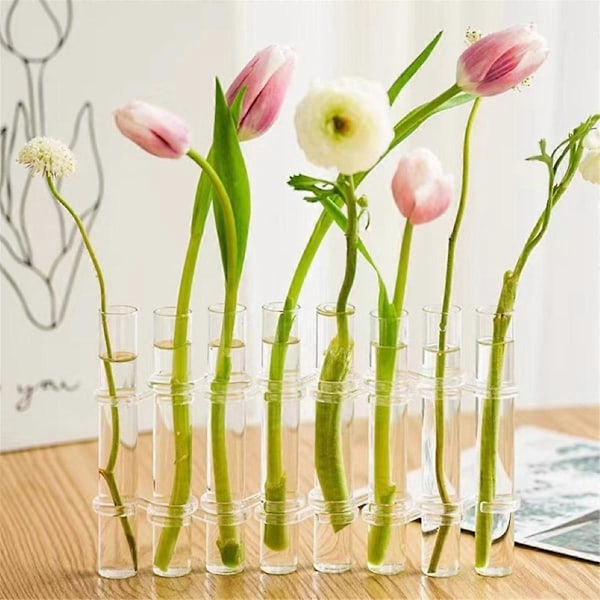 8 st Gångjärnsförsedda Blomvaser Klart Glas Provrör Hängande Blomhållare för Heminredning, S