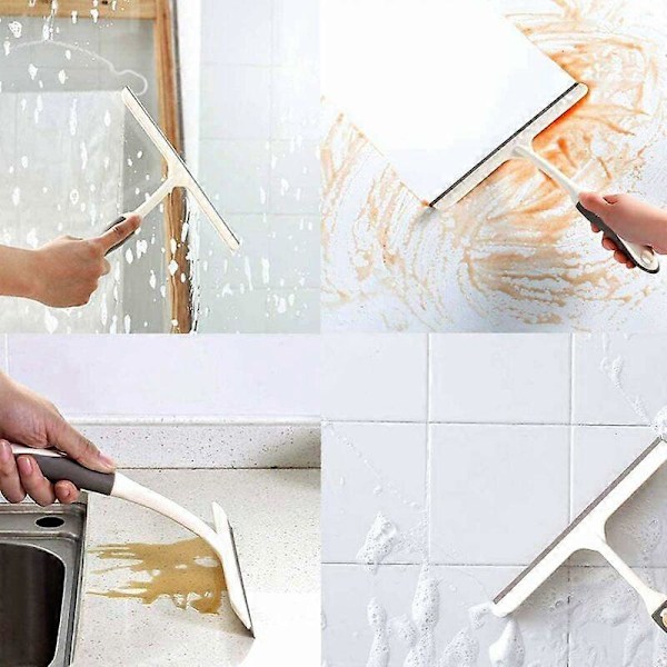 Duschskrapa, Universal Väggmonterad Duschskrapa, Märkningsfri Fönsterputsare, för Spegel, Kakelrengöring, Off-White 25*26cm