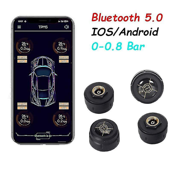 Bluetooth 5.0 Bil TPMS Däcktrycksövervakningssystem Sensor Android/IOS Däcktrycksövervakningssystem 8.0 Bar