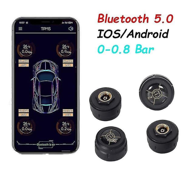 Bluetooth 5.0 Bil TPMS Dekktrykk Alarm System Sensor Android/IOS Dekktrykkovervåkingssystem 8.0 Bar
