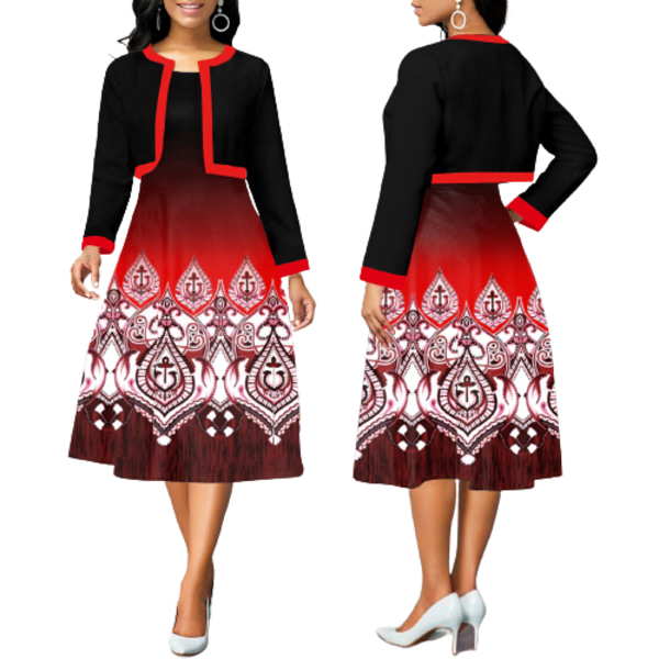 Ärmlös väst liten doftkappa Tvådelad set Fashionabla Elegant Digital Printing Skirt Set red 2XL