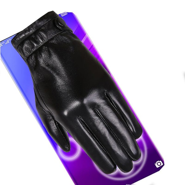 Evago äkta getskinnshandskar för män - Herrhandskar Varmplyschfodrad vinterpekskärm svart och brun BLACK XL